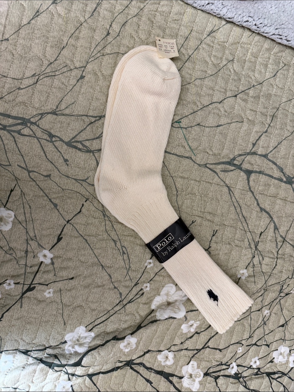 Polo by Ralph Lauren Off-White Ribbed Cotton-Blend Dress Socks